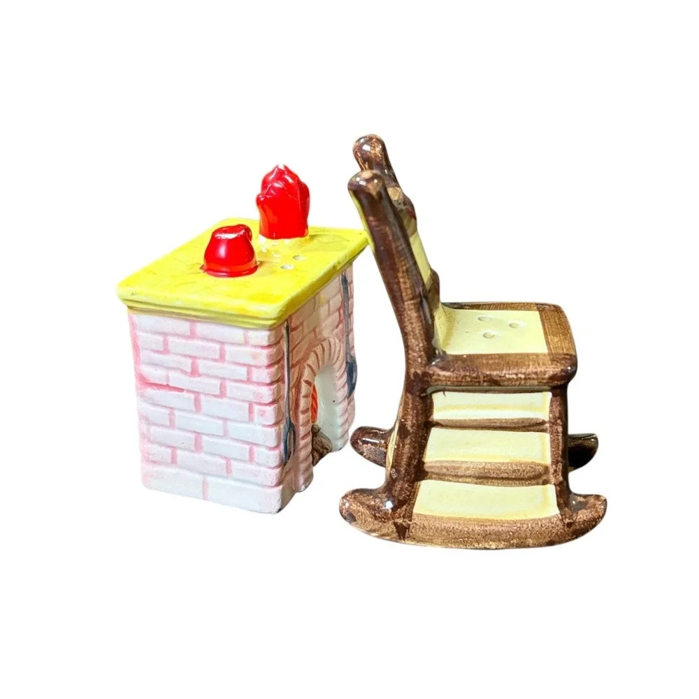 Vintage Ceramic Stove and Rocking Chair Salt Pepper Shaker‎ Set Japan Novelty